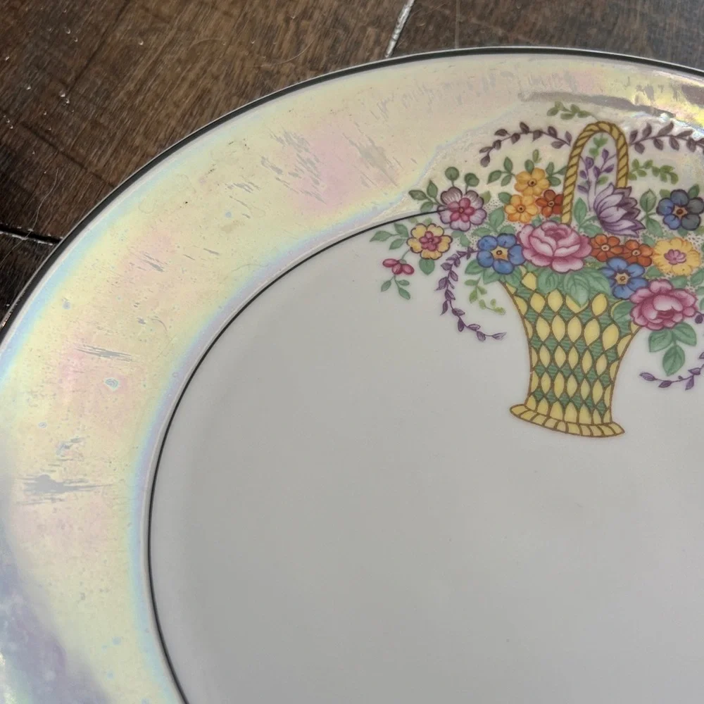 Z.S.C. Bavaria Iridescent Floral Porcelain Lunch Plates Tea Cups Saucers Sugar‎